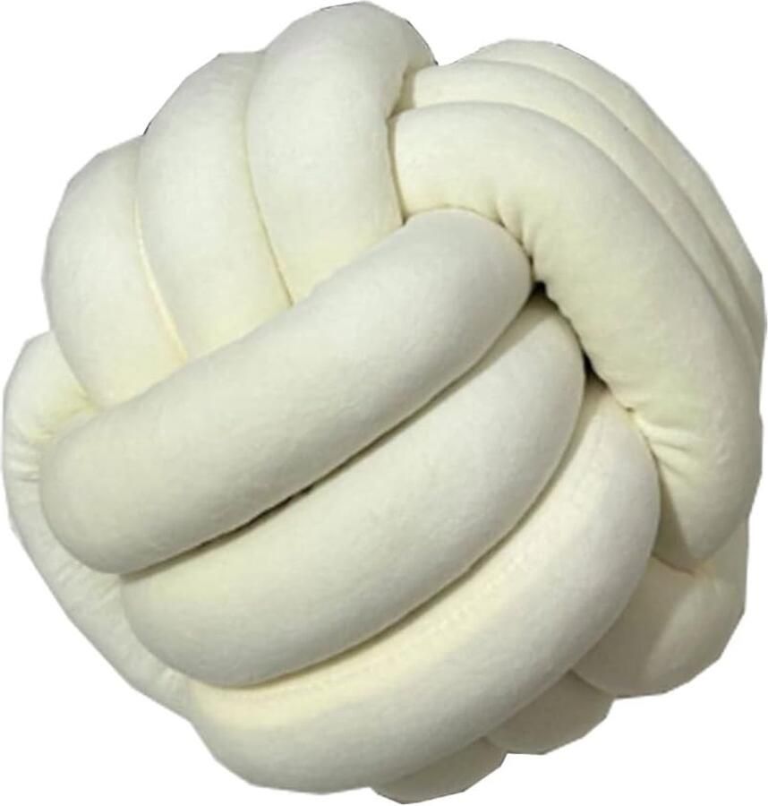Rond pluche knoop kussen voor slaapbank en slaapkamer 25 cm melkwit crème