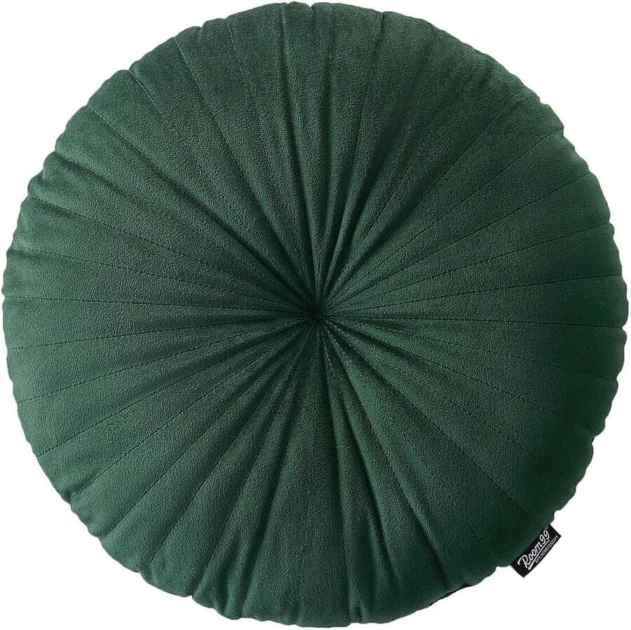 Rond Pluche Sierkussen 45 cm Donkergroen Decoratief Kussen voor Bank en Bed