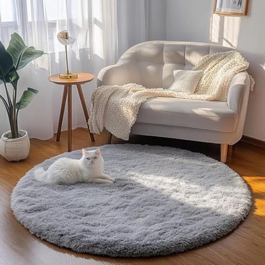Rond Pluizig Tapijt Antislip Modern Vloertapijt in Grijs (160cm)