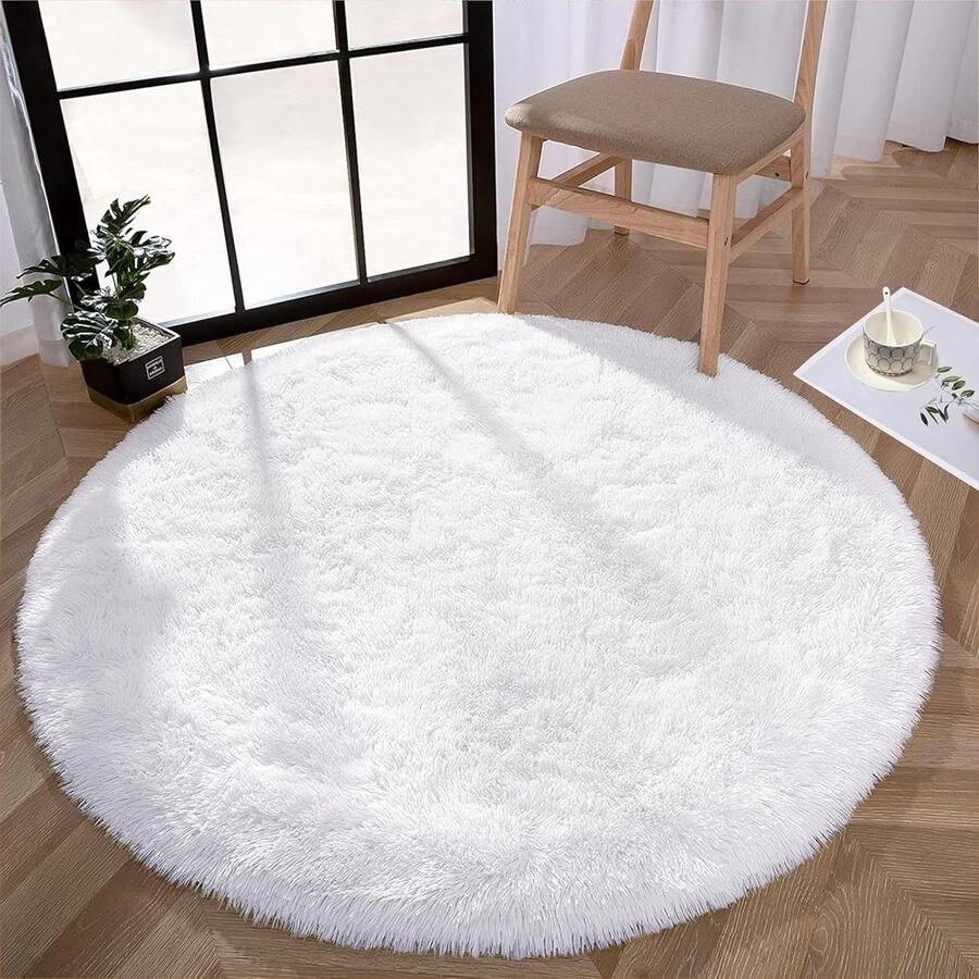 Rond pluche Shaggy tapijt Hoogpolig fluweel vloertapijt Zijdezacht nachtkastje tapijt Woonkamer slaapzaal vloermat 120cm crème