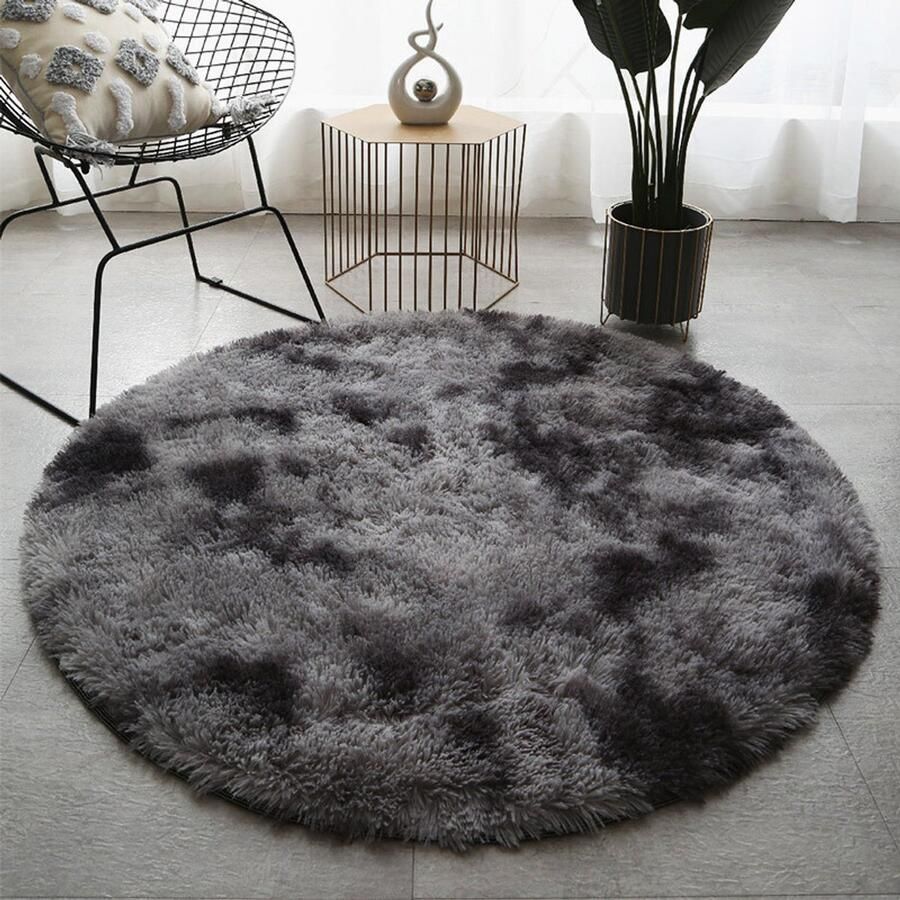 Rond pluizig tapijt woonkamer slaapkamer superzacht pluche tapijt salontafel tie-dye lichtgrijs 120 x 120 cm