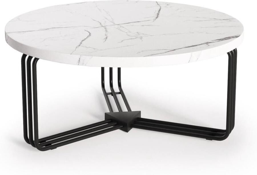 Rond Salontafel Luxe Marmerlook Wit – 80 cm – Hoogwaardig Hout & Staal – Modern Industrieel Design – Woonkamer Blikvanger