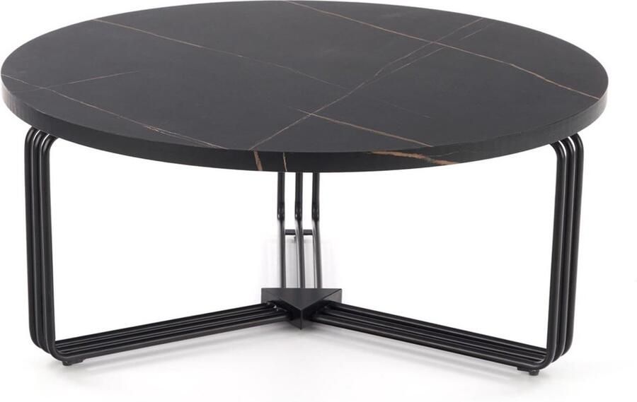 Rond Salontafel Luxe Marmerlook Zwart – 80 cm – Hoogwaardig Hout & Staal – Modern Industrieel Design – Woonkamer Blikvanger