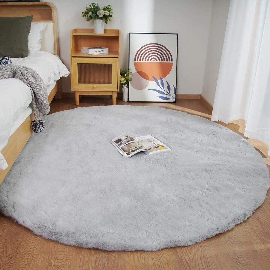 Rond shaggy pluche tapijt Antislip Wasbaar 1 stuk Grijs 150x150cm