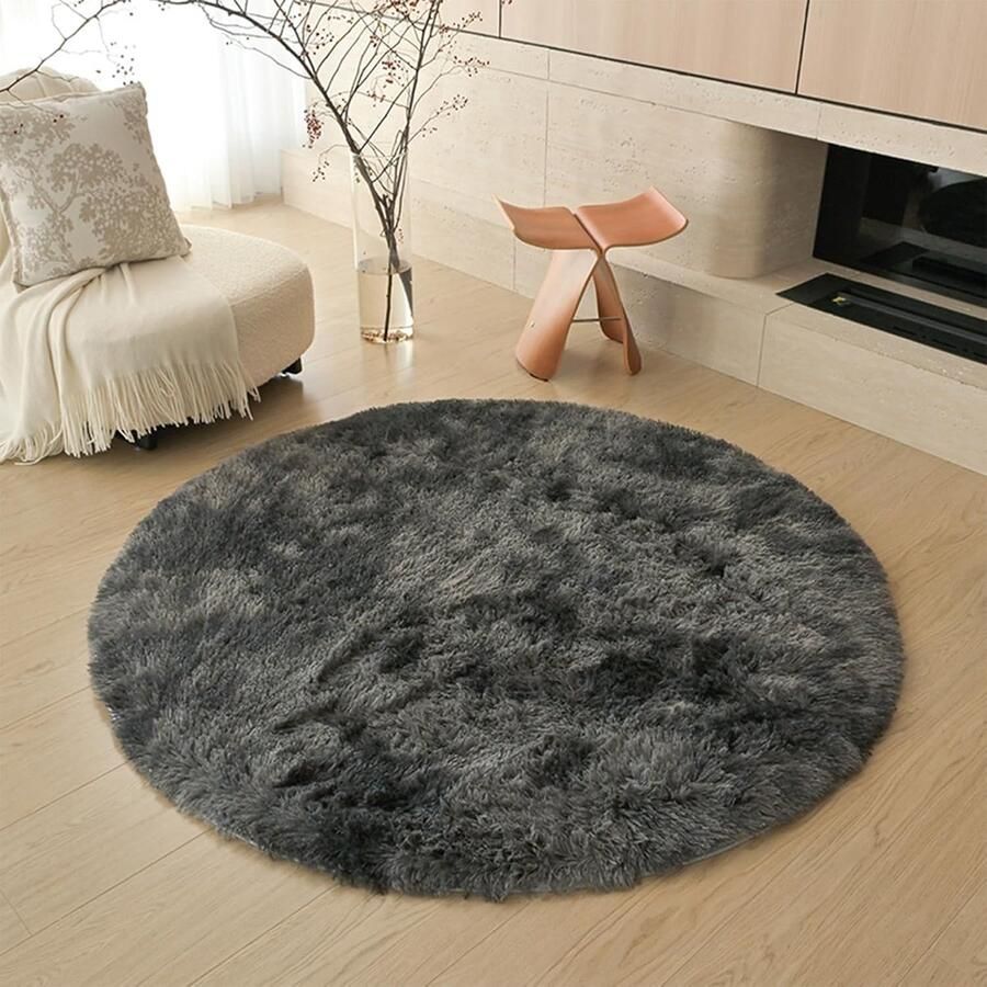 Rond shaggy tapijt super zacht 1 stuk donkergrijs 80 cm