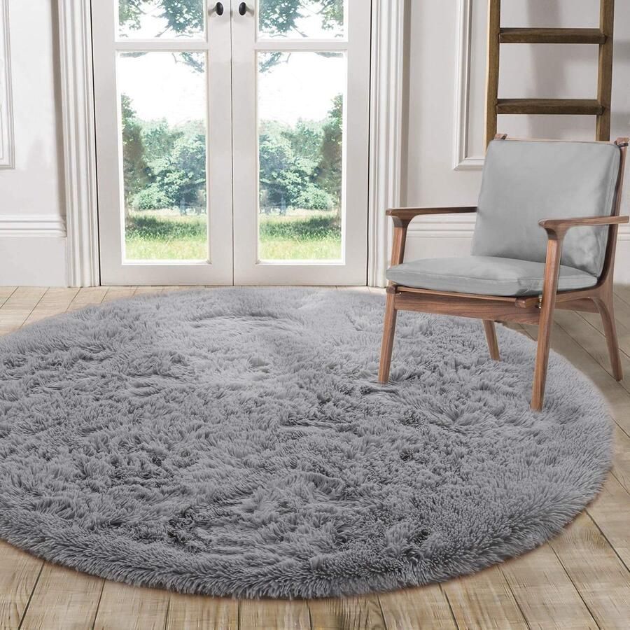 Rond shaggy vloerkleed hoogpolig modern diameter 140 cm grijs