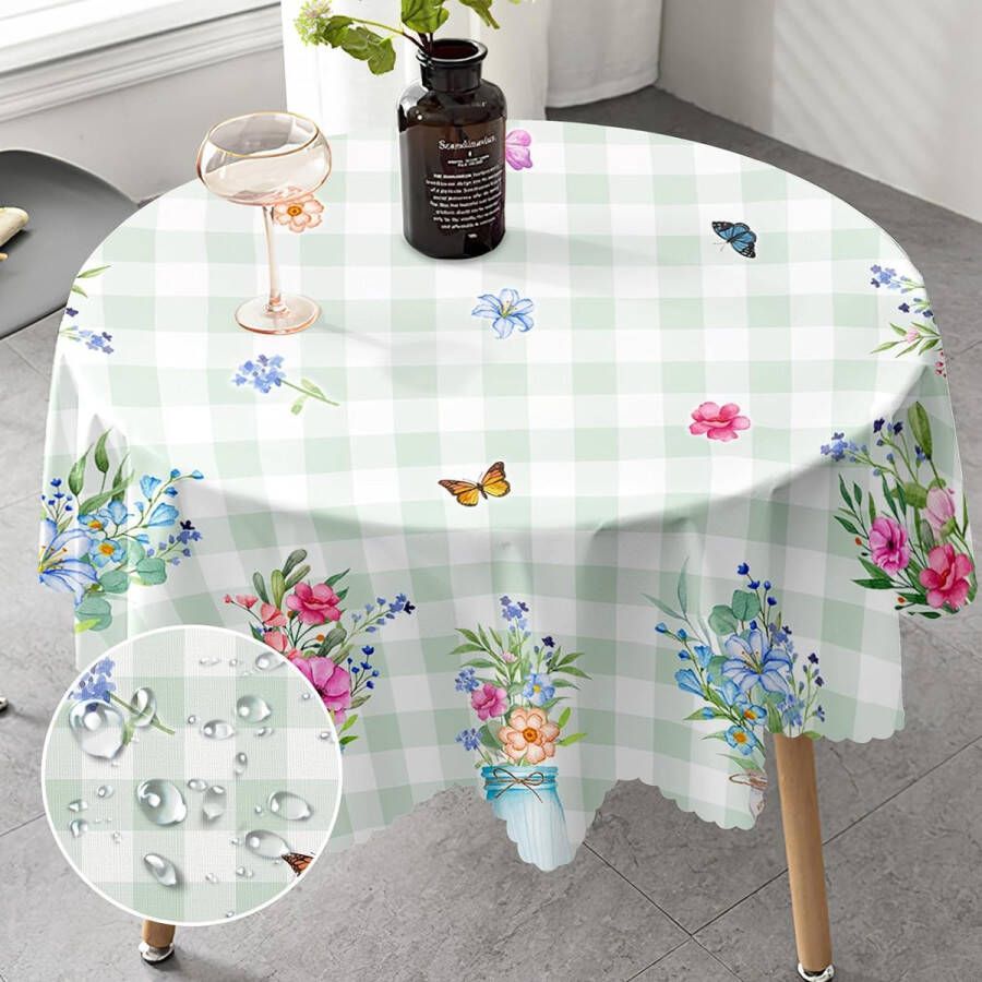 Rond tafelkleed 150 cm bloementafelkleed in landelijke stijl voor buitengebruik Vlekbescherming Gemakkelijk te onderhouden Wasbaar Vuilafstotend tafelkleed voor keuken eettafel salontafel feesten diner