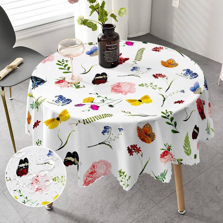 Rond tafelkleed 150 cm bloementafelkleed in landelijke stijl voor buitengebruik vlekbescherming onderhoudsvriendelijk wasbaar vuilafstotend voor de keuken eettafel salontafel feesten diners