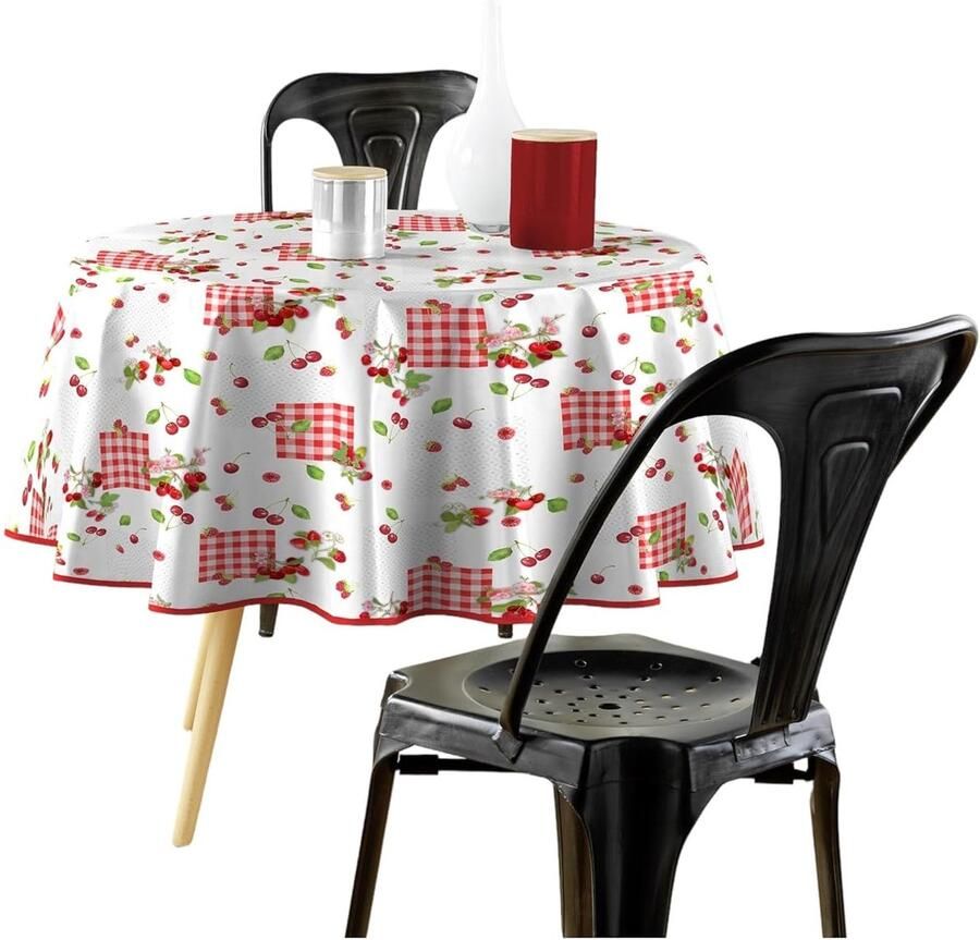 Rond tafelkleed 160 cm kersen PVC