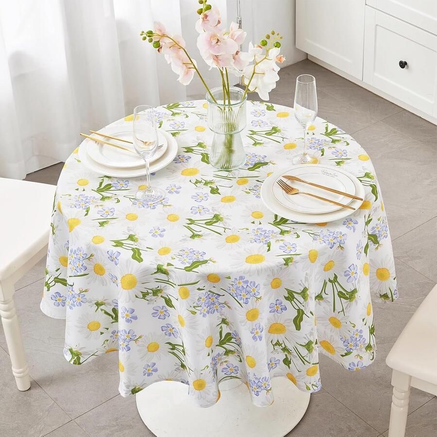 Rond Tafelkleed Afwasbaar en Waterafstotend 150 cm Madeliefjes
