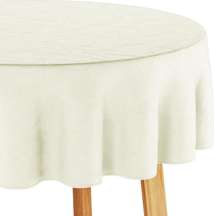 Rond tafelkleed afwasbaar plantenpatroon 120 x 120 cm crème