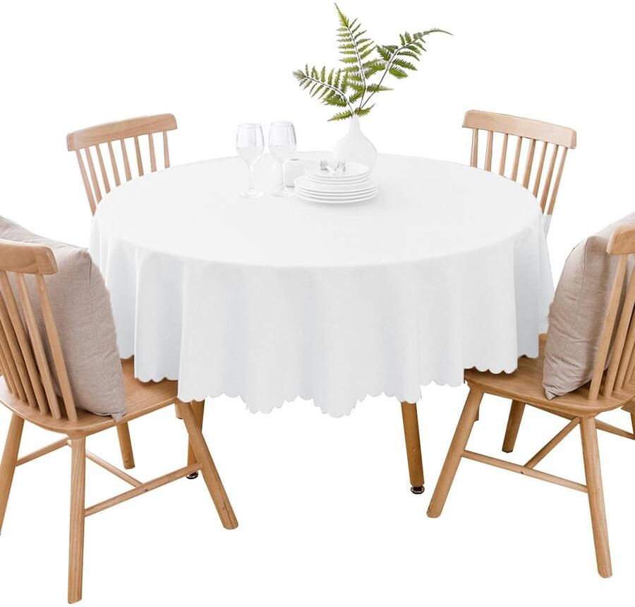 Rond Tafelkleed Antifouling Wit Katoen Linnen 160 cm