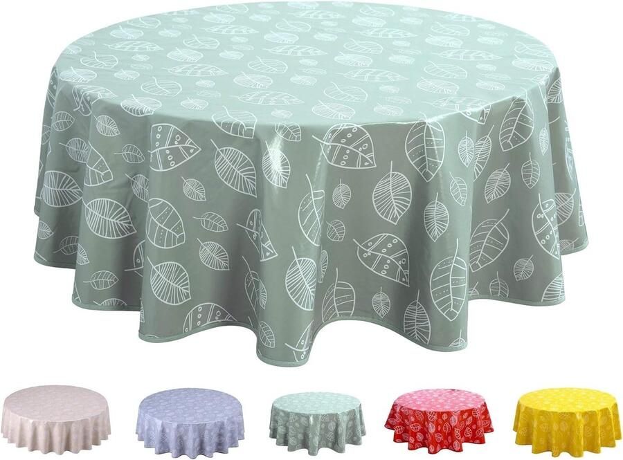 Rond tafelkleed bladeren 160 cm saliegroen pvc