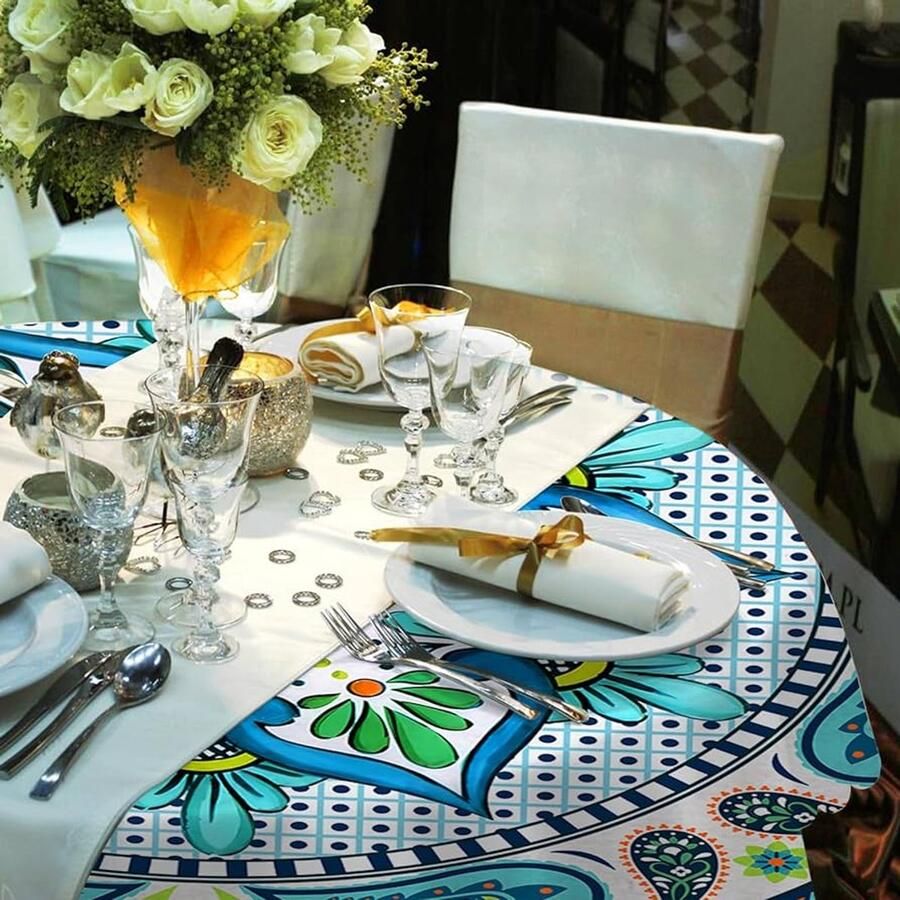 Rond tafelkleed Boheems patroon elegant en onderhoudsvriendelijk 1 stuk 150 cm linnen