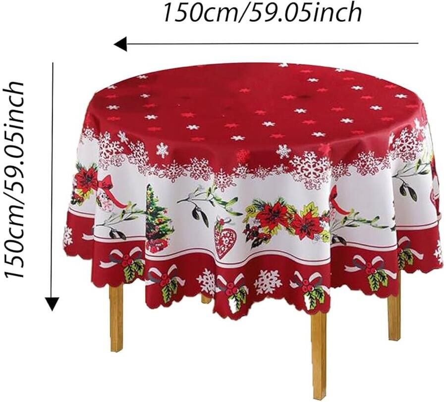 Rond tafelkleed kerst 150 cm wasbaar polyester rode kleur