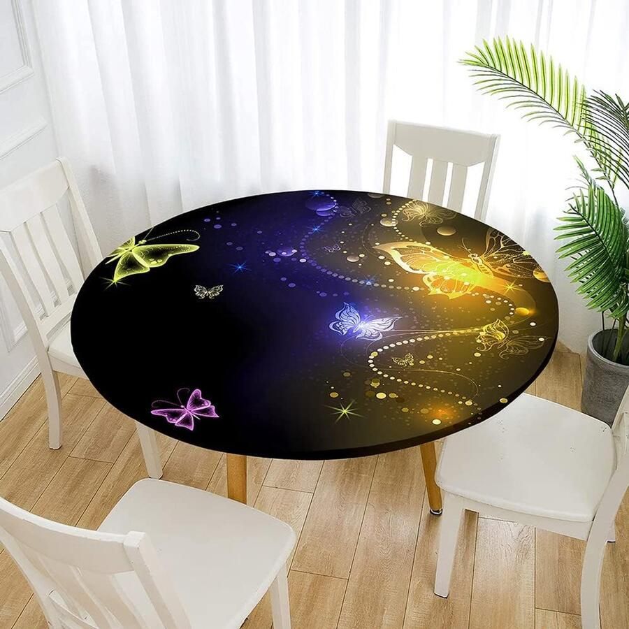 Rond Tafelkleed met Vlinderprint Afveegbaar en Vlekbestendig Diameter 70cm Goud