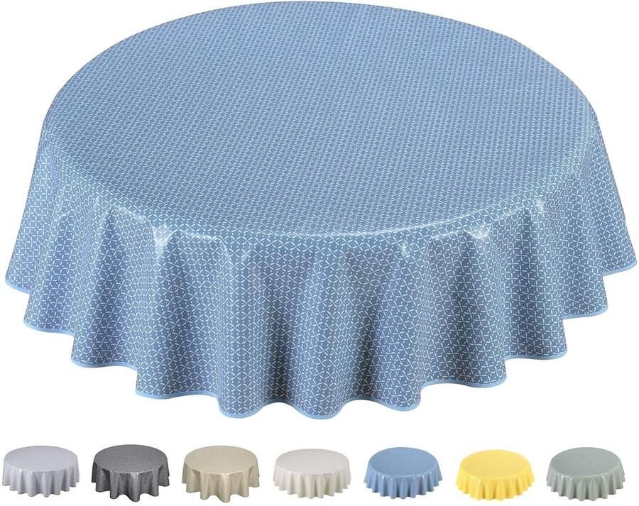 Rond tafelkleed van gelamineerd tafelzeil 140 cm blauw-grijs