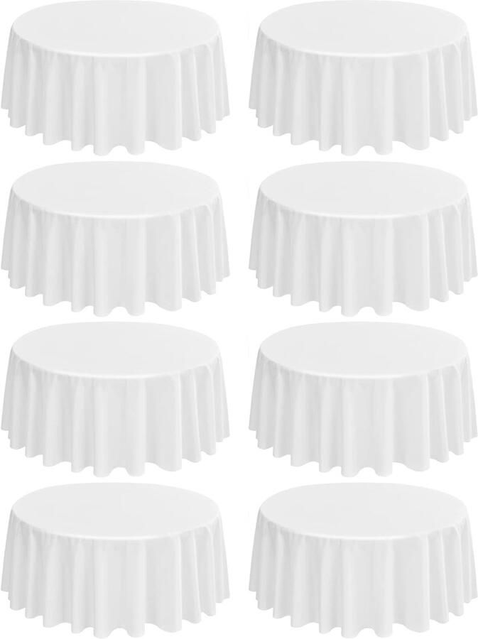 Rond tafelkleed vlek- en kreukbestendig 8 stuks wit polyester 274 cm
