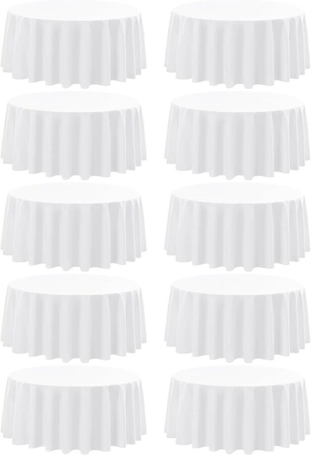 Rond Tafelkleed Vlekbestendig en Kreukvrij 10 Stuks Witte Polyester 228 cm