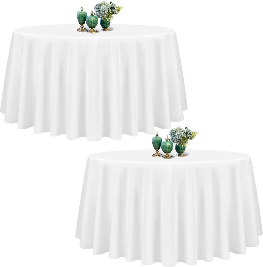 Wit Ronde Tafelkleed Geschikt voor Feesten en Bruiloften 2 Stuks Polyester 305 cm