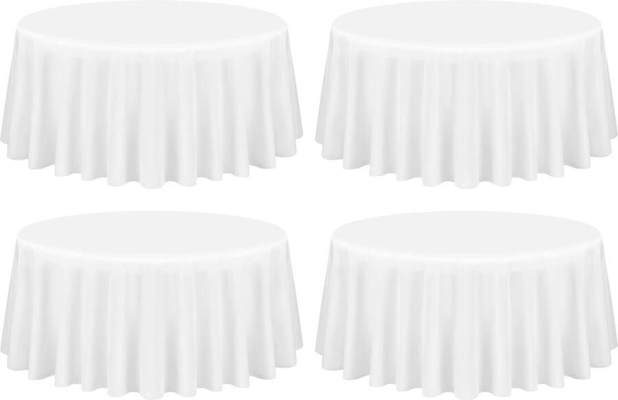 Rond Tafelkleed Vlekbestendig Set van 4 Wit Polyester 120 inch