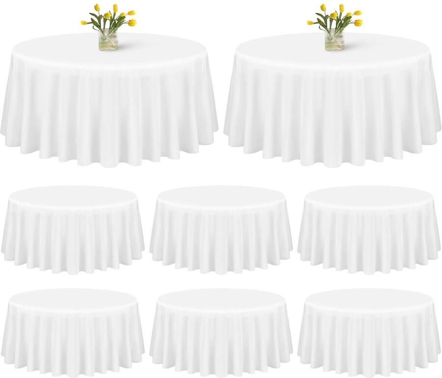 Rond Tafelkleed Wasbaar Polyester 8 Stuks Wit 229 cm