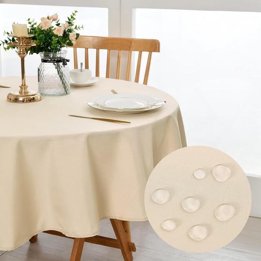 Rond Beige Tafelkleed Vlekbestendig en Waterdicht 1 stuk 150 cm
