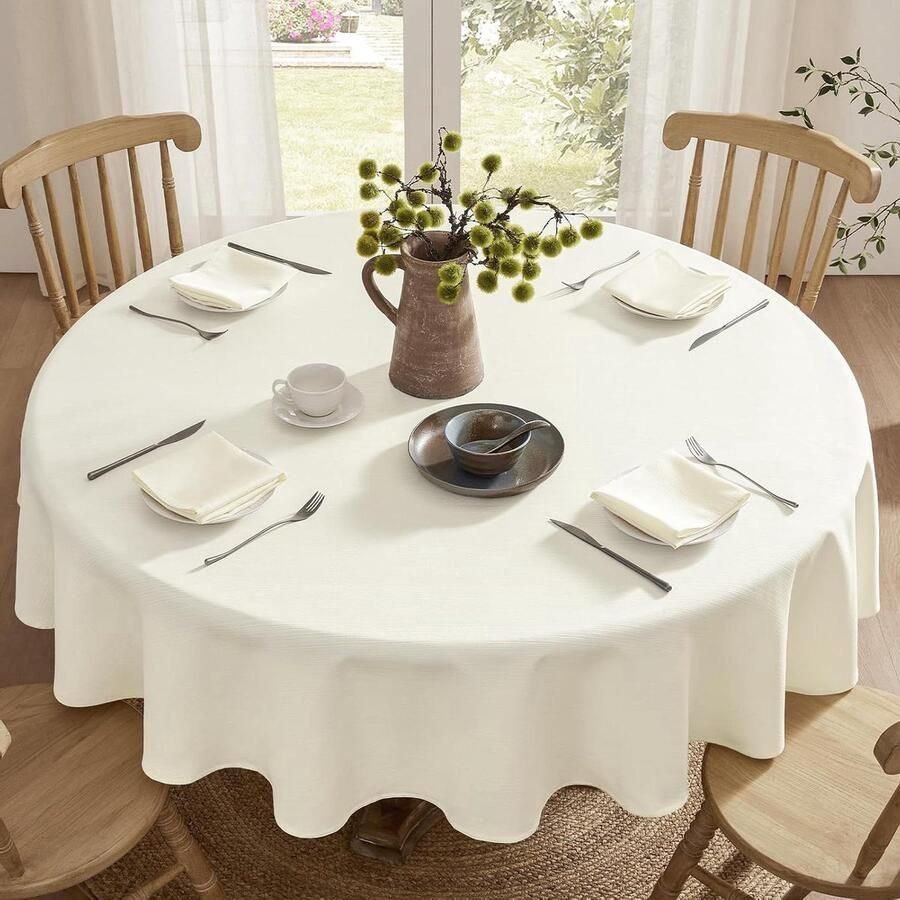 Rond tafelkleed waterafstotend 140 cm beige jacquard