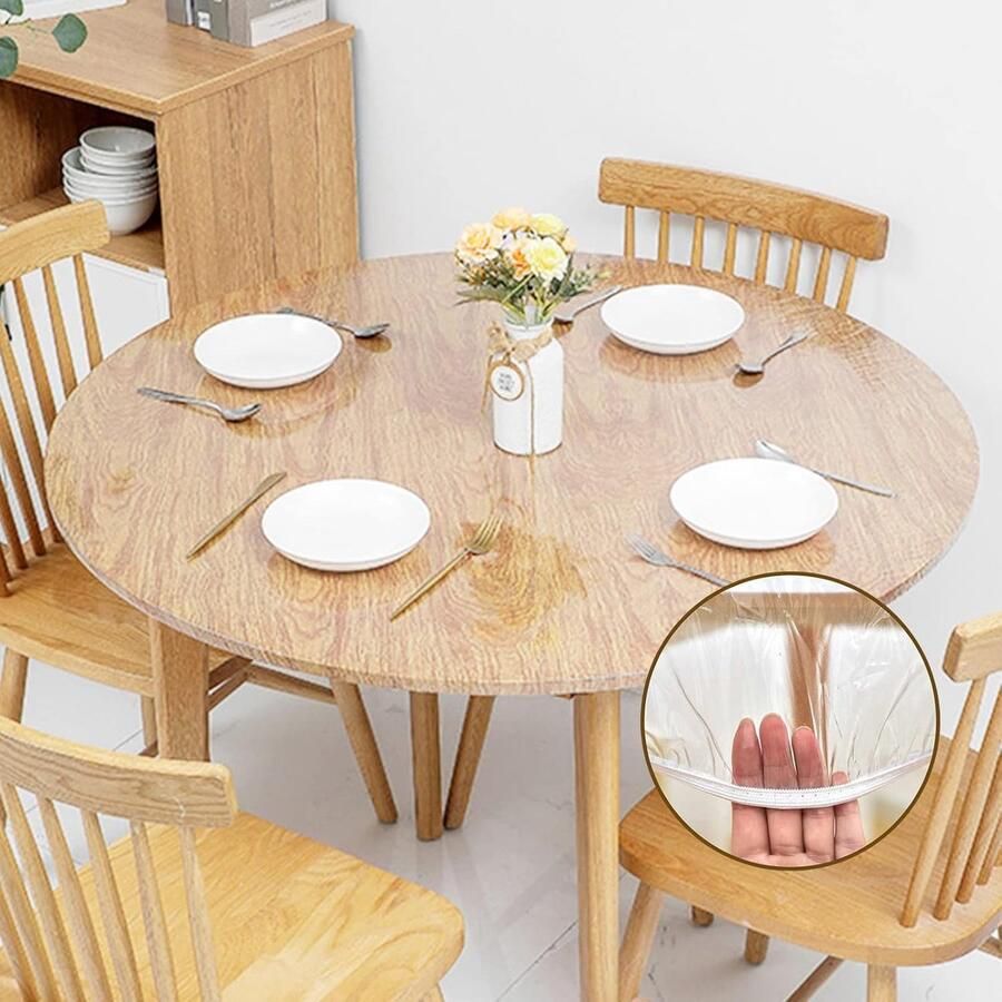 Rond waterdicht tafelkleed elastische rand 114-140 cm transparant flanellen achterkant