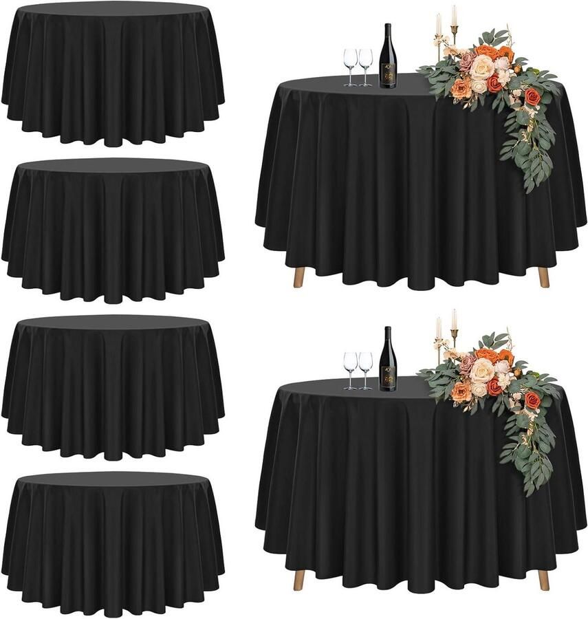 Rond tafelkleed waterdicht en wasbaar set van 6 zwart polyester 275 cm