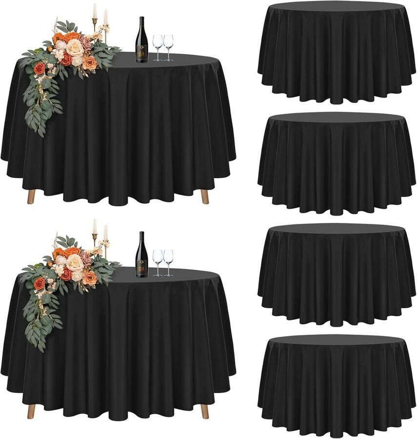 Rond tafelkleed waterdicht set van 6 zwart polyester 178 cm
