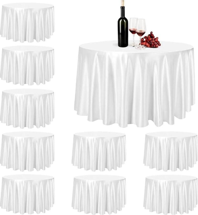 Rond tafelkleed waterproof PEVA 213cm wit set van 10 voor buiten banketten restaurants bruiloften