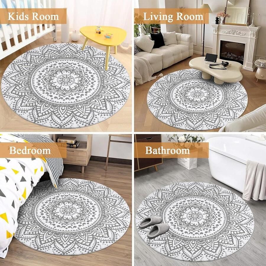Rond tapijt 120 cm Shaggy Ultra Soft Touch Pluizig Tapijt Luxe Antislip Woonkamer Vloerkleed Wasbaar Lichtgrijs vloerkleed
