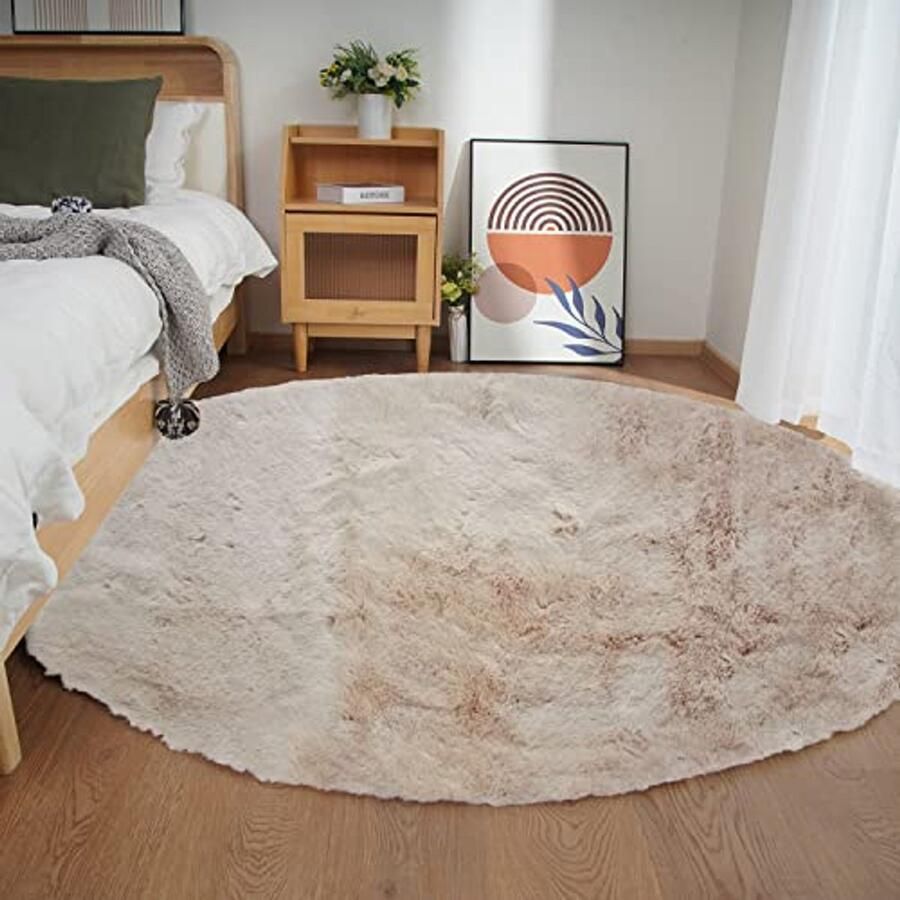 Rond Tapijt 240x240cm Shaggy Pluche Vloerkleed met Antislip en Wasbaar