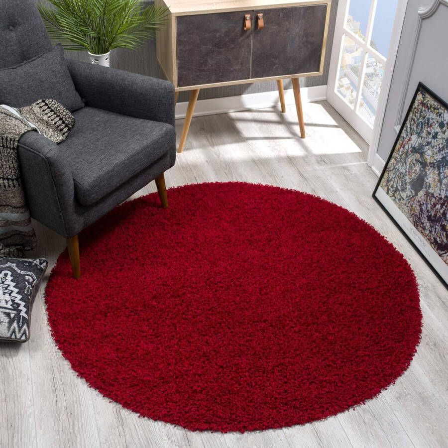 Rond tapijt rood hoogpolig moderne tapijten voor de woonkamer slaapkamer eetkamer of kinderkamer afmeting: 80 x 80 cm