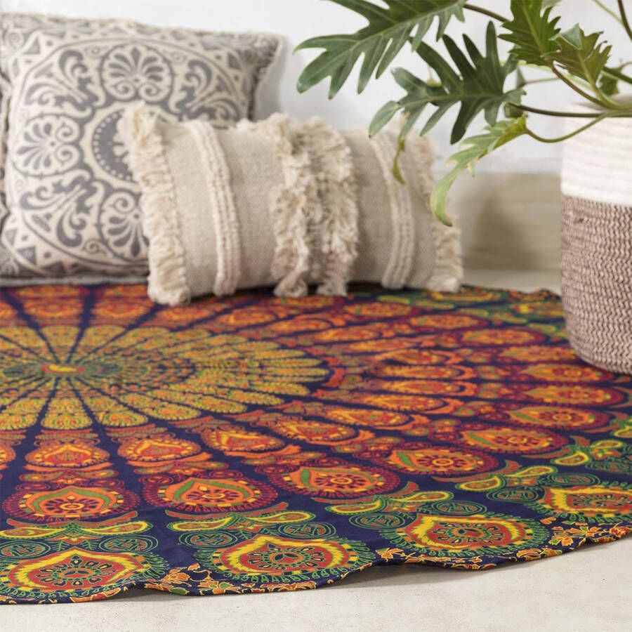 Rond tapijt Hippie Mandala Boheemse hippie ingewikkelde Indiase sprei 70 blauw geel