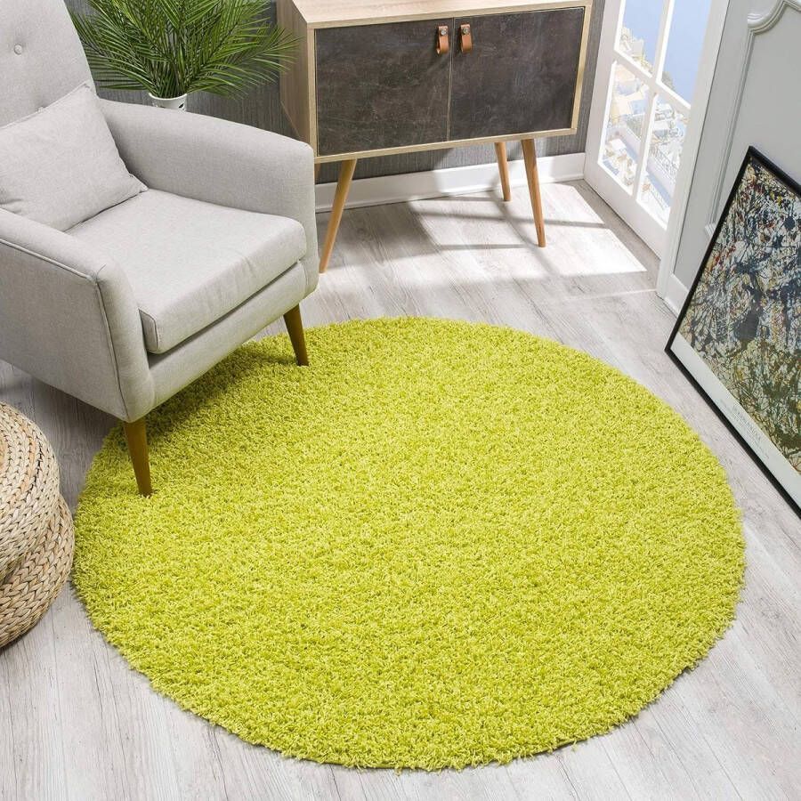 Rond tapijt lichtgroen hoogpolig moderne tapijten voor de woonkamer slaapkamer eetkamer of kinderkamer afmeting: 80 x 80 cm