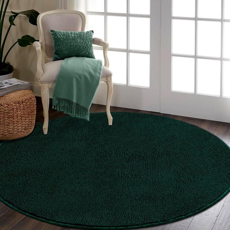 Modern rond tapijt zacht microvezel 80 cm ruig groen