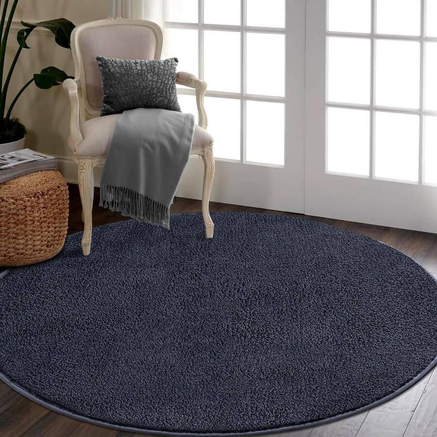 Rond tapijt pluizige wasbare tapijten voor woonkamer slaapkamer rond zachte karpetten diameter 160 cm grijs