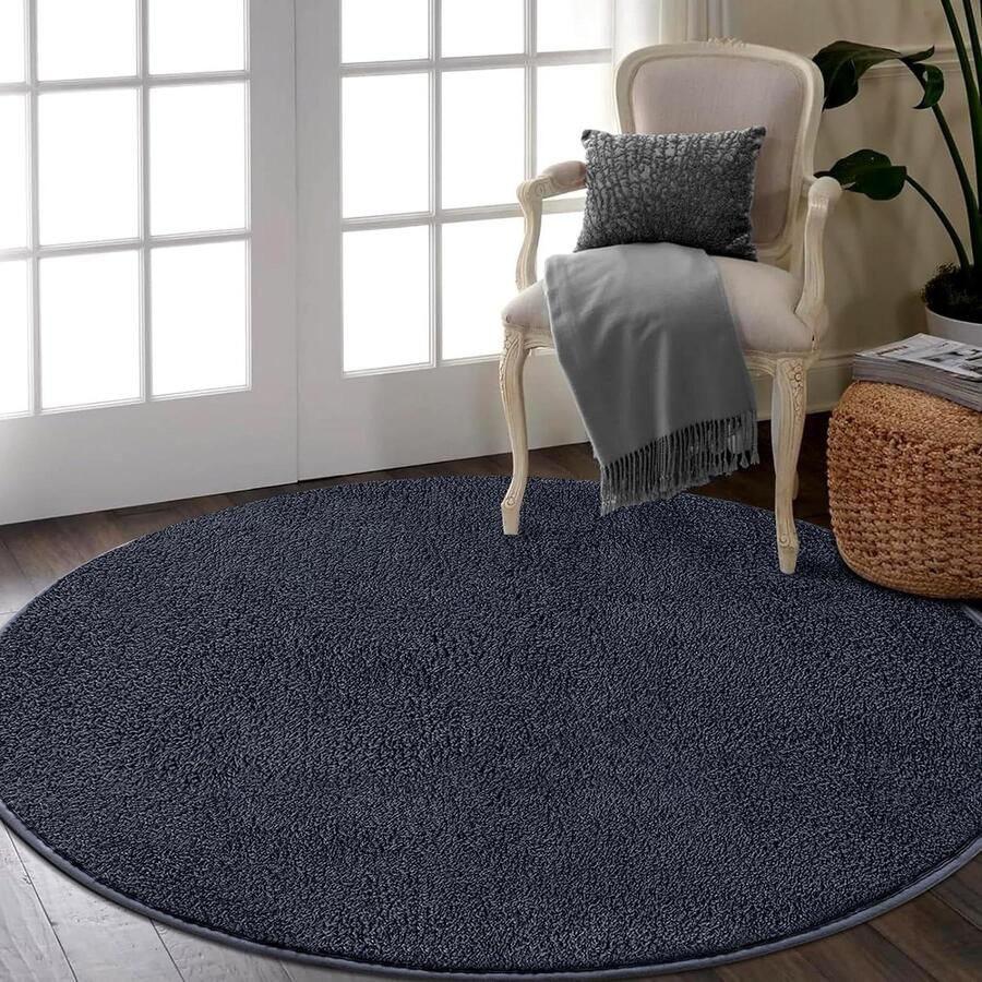 Rond Tapijt Vloerkleed Microvezel Wasbaar Modern Grijs Pluizig 80 cm