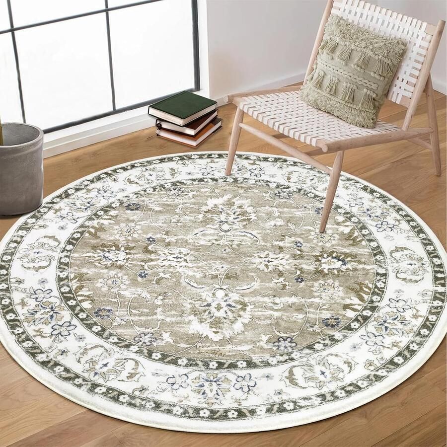 Rond vintage boho tapijt 120 cm Wasbaar en antislip vloermat voor woonkamer slaapkamer en keuken
