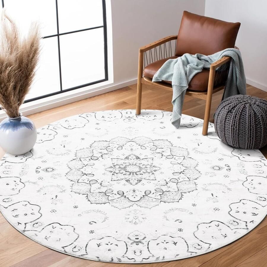 Rond Vloerkleed 120 cm Bloemenprint Zacht Antislip en Wasbaar Tapijt voor Woonkamer en Slaapkamer