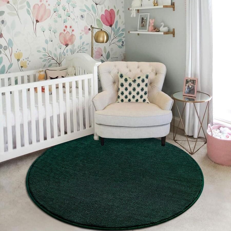 Rond vloerkleed 120 cm pluizig groen zachte microvezel wasbaar modern woonkamer slaapkamer vloerkleed
