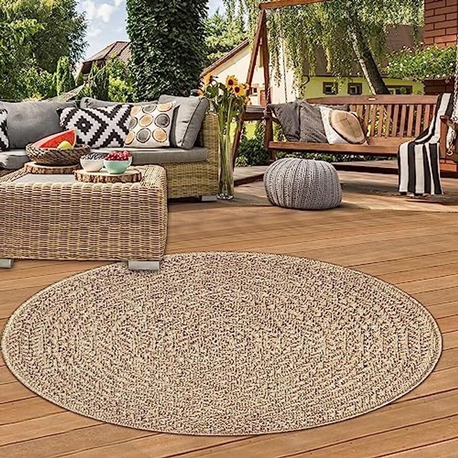Rond Vloerkleed Ø120 cm Weerbestendig Tapijt voor Tuin en Terras