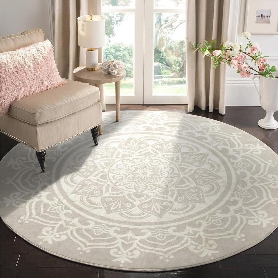 Rond Vloerkleed 150 cm Zacht Pluizig Antislip Mandala Tapijt voor Woonkamer en Slaapkamer