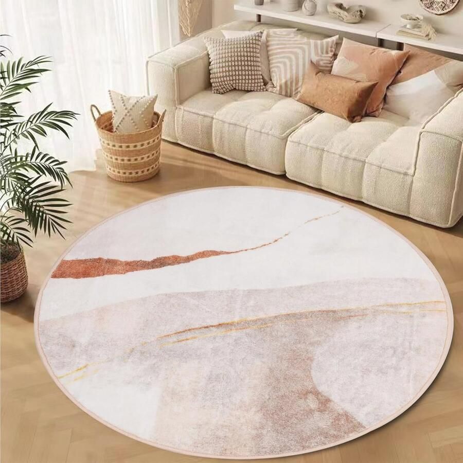 Rond Vloerkleed 80 cm Klein Tapijt met Abstract Design Antislip en Laagpolig voor Woonkamer en Slaapkamer