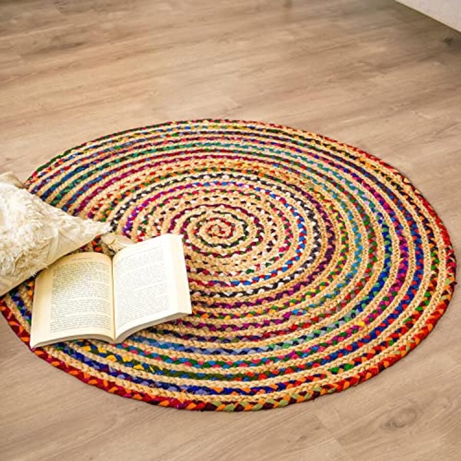 Rond Vloerkleed Chindi Handgeweven Katoen Boho 4 Voet Multicolor