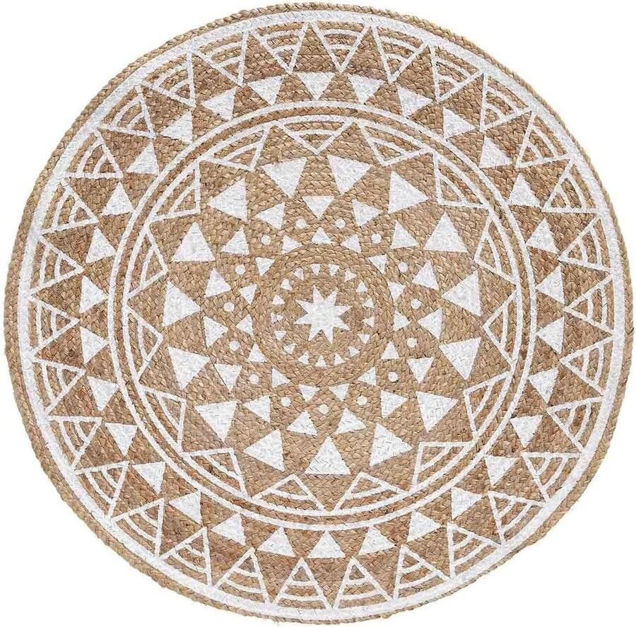 Rond vloerkleed (diameter 90 cm) Silha wit jute bedrukt Douceur d'intérieur landelijke stijl