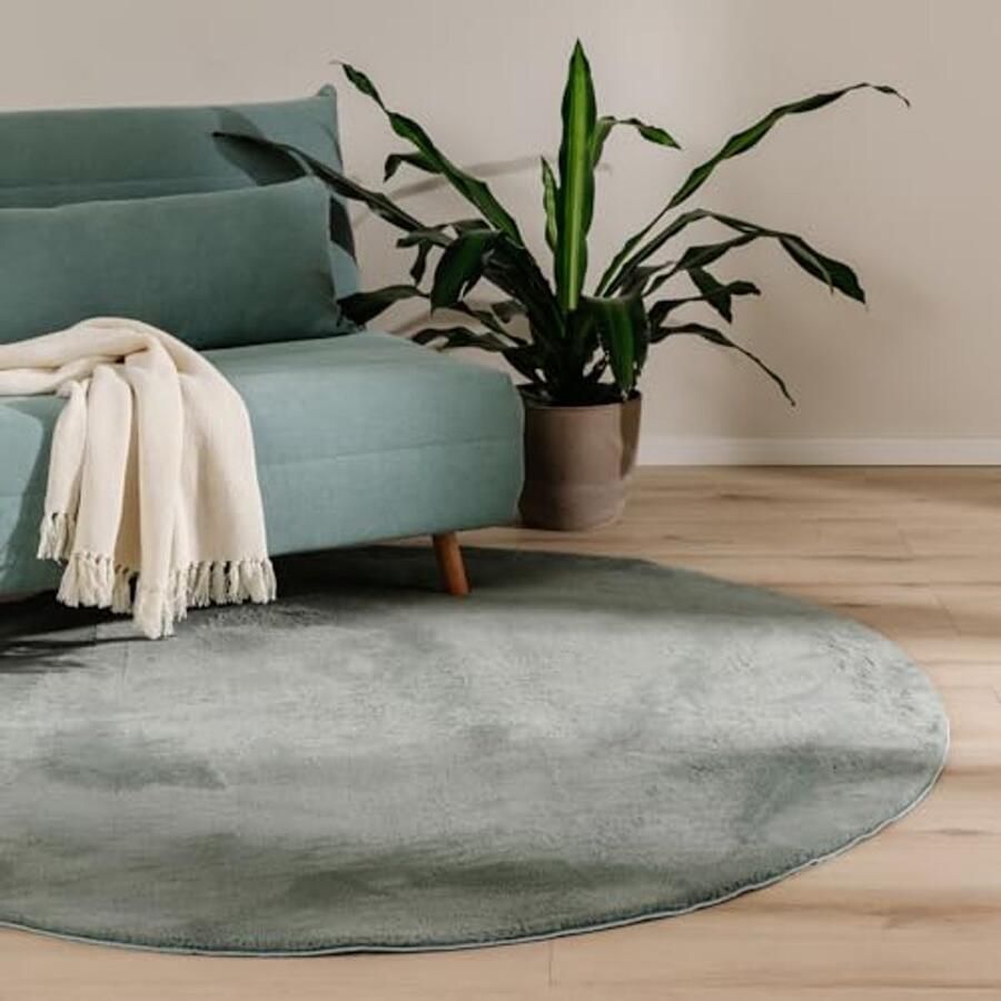 Rond Vloerkleed Groen 120 cm Zacht Kunstvezel Vachtkleed Antislip Wasbaar Geschikt voor Vloerverwarming