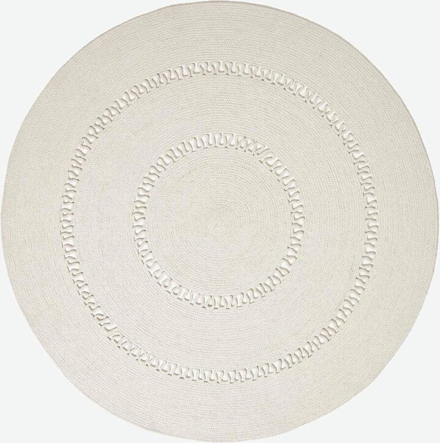 Rond vloerkleed in natuurlijke kleur 120 cm gehaakt katoenen vloerkleed retro-look vloerkleed met luspatroon plat geweven vloerkleed voor slaapkamer woonkamer hal keuken